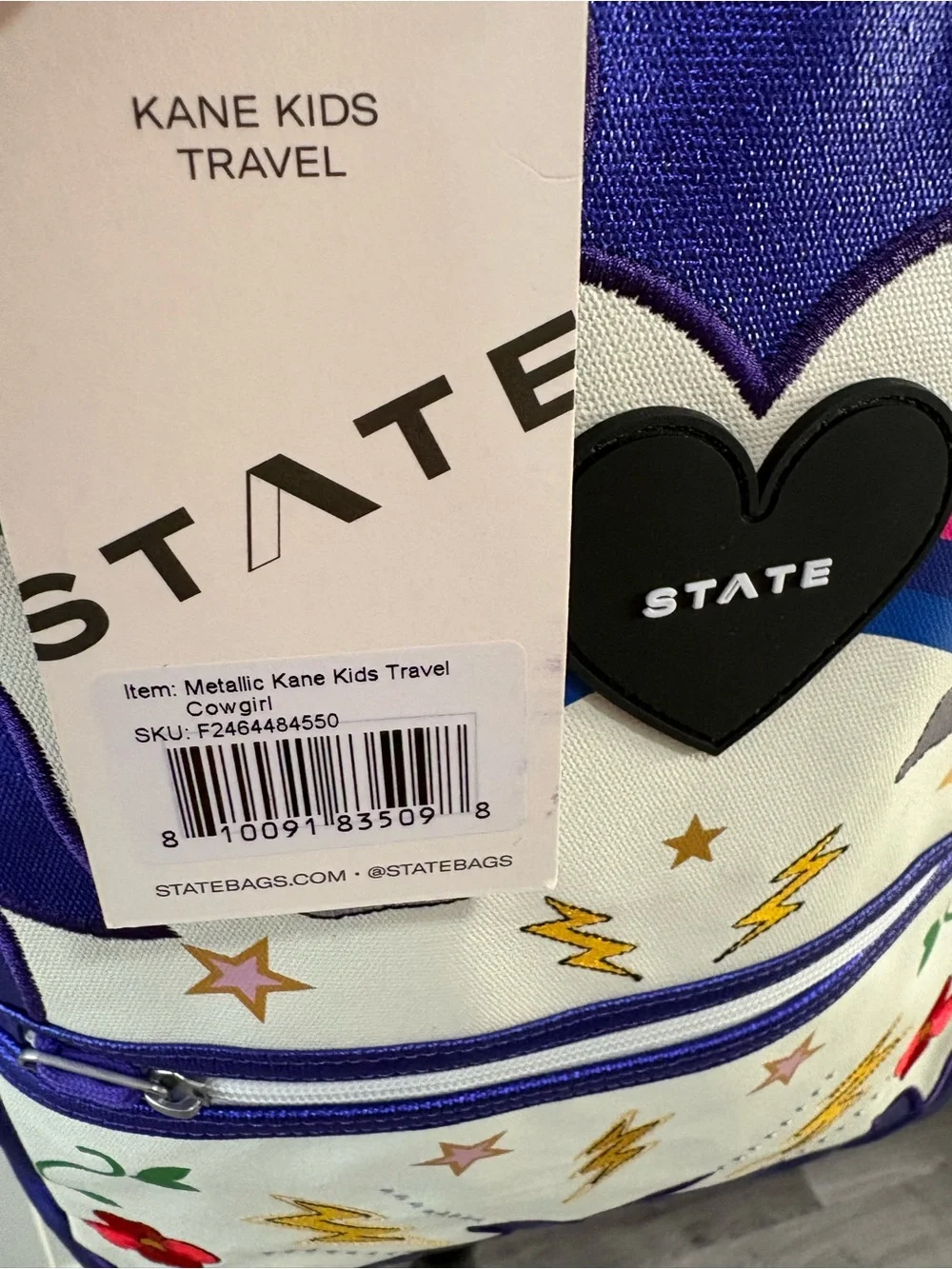 NWT STATE Purple Metallic Kane Kids Travel Cowgirl